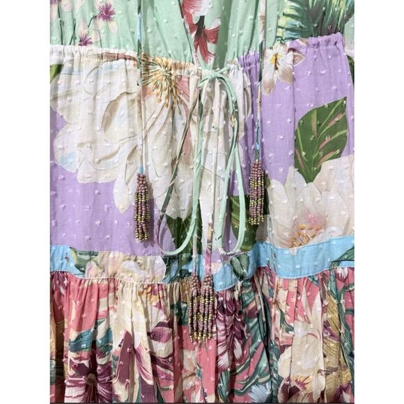 STUNNING and RARE FARM RIO MIXED FLORAL TIERED TROPICAL MINI DRESS- SIZE LARGE ( - Picture 4 of 6